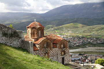 holy trinity church in berat castle, albania, with views of city in background