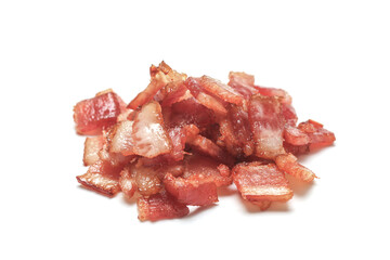 Close up of top view bacon fried crispy isolated white background.