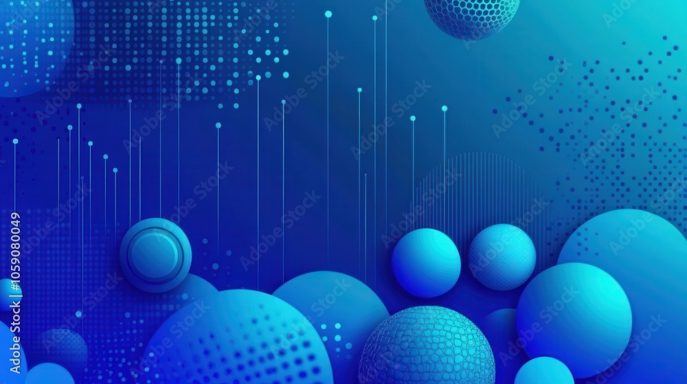 Poster bright blue gradient background with curved line patterns and circular shapes, subtly framing a text