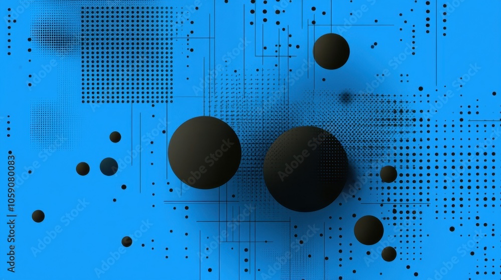 Poster bright blue gradient background with curved line patterns and circular shapes, subtly framing a text