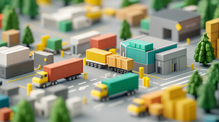 View of a sprawling logistics center with various vehicles, loading docks, and rows of containers, illustrating the complexity and scale of global supply chains