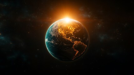 Fototapeta premium Earth From Space with Sun Rays Blank Background with Copy Space for Design Projects