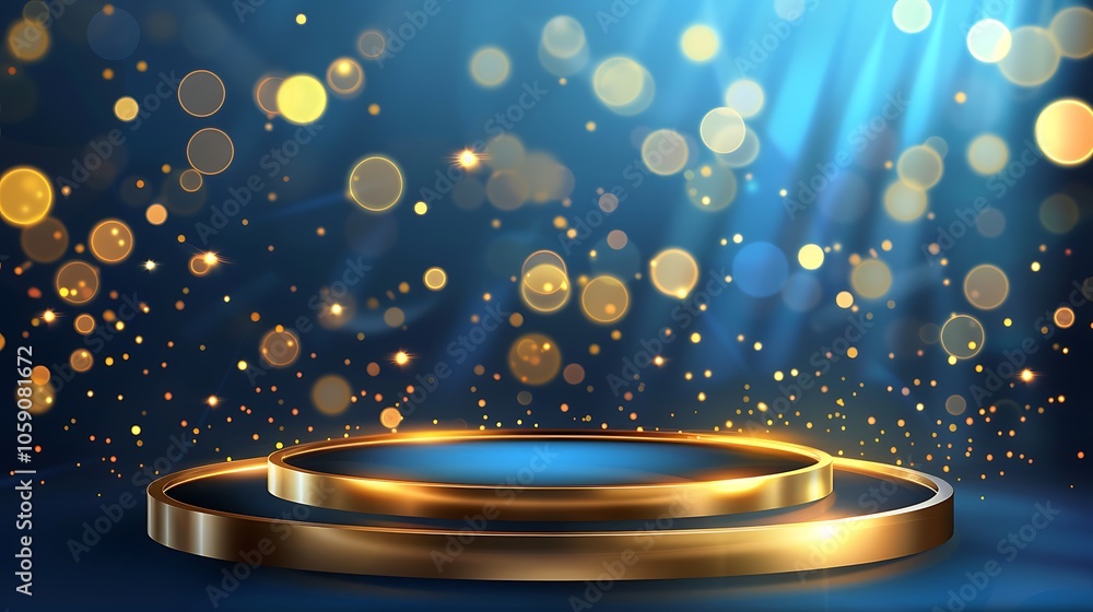 Poster golden award platform on blue bokeh background abstract gradient background with copy space