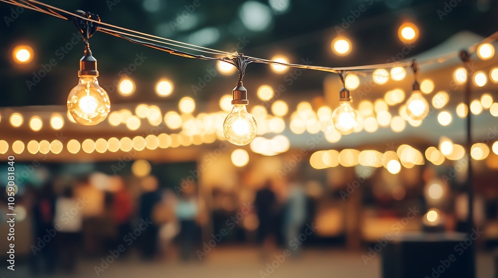 Aufkleber string lights illuminate a summer party light gradient background with room for typography