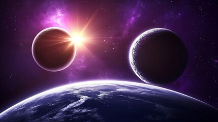 Planets and Stars in Space Plain Textured Background for Web Design and Copy