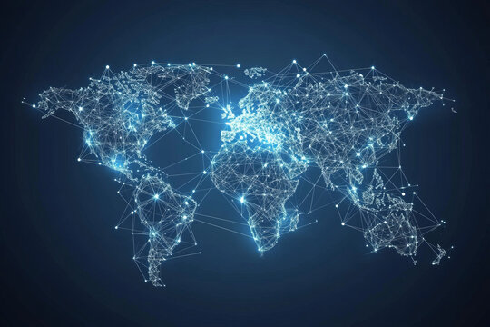 global connectivity through abstract world map design and digital network visuals
