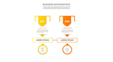 Business vector infographics with two circles and arrows. Timeline visualization with 2 steps for diagram, flowchart, banner, presentations, web, content, levels, chart, graphic