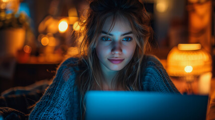 Fototapeta premium Woman Working into the Night