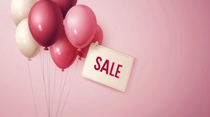 Red and pink balloons with minimal sale sign