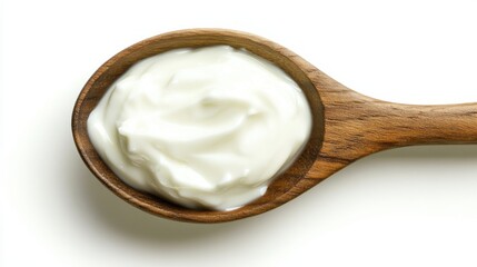 Creamy White Yogurt in a Wooden Spoon
