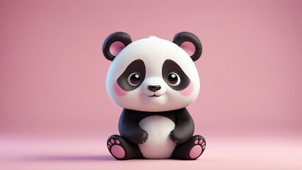 Naklejka premium Adorable 3D rendered kawaii style panda character on a soft pink background