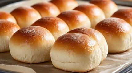 Closeup of Freshly Baked Bread Rolls on a Baking Sheet