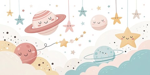 Fototapeta premium minimalist cute cartoon space background