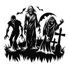 graveyard ghouls on white background