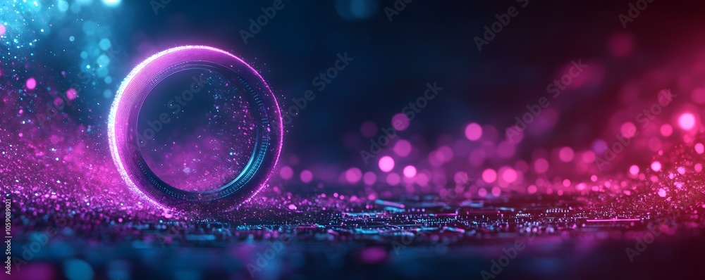 Aufkleber futuristic abstract glow circle with bokeh lights and particles