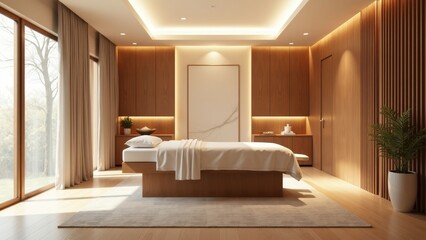 Luxurious Spa Treatment Room with Contemporary Massage Bed and Natural Light