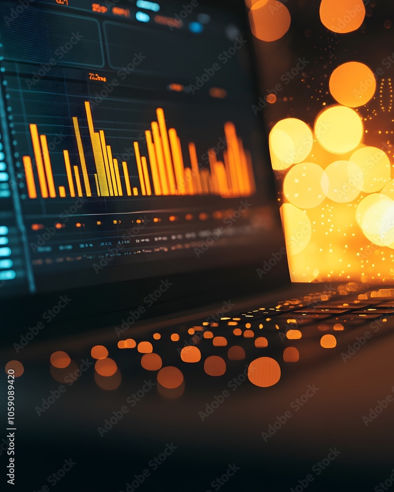 Aufkleber laptop with data analysis chart and bokeh lights