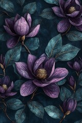 Stunning purple magnolia blooms on deep green background a beautiful floral design for home decor and nature lovers