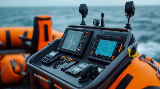 Cutting-Edge Marine Navigation Technology on a Modern Rescue Boat at Sea