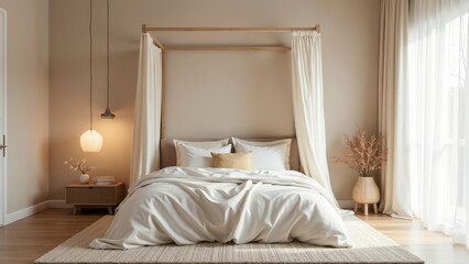 Cozy Minimalist Bedroom with Canopy Bed and Natural Light