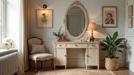 Elegant Vintage Dressing Room with Antique Decor and Soft Lighting