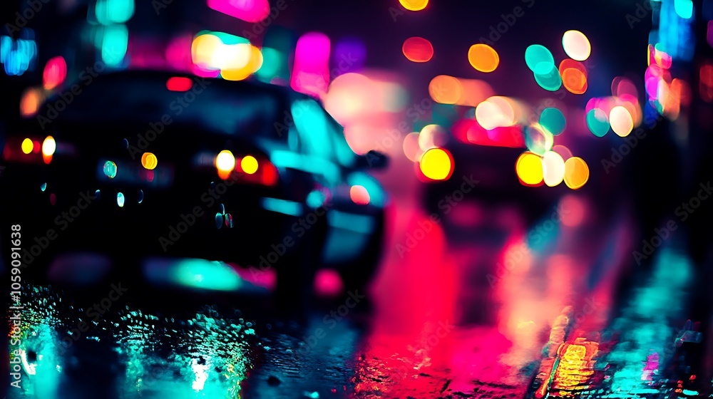 Poster Blurry City Lights Reflections Subtle Blur Background with Space for Custom Text