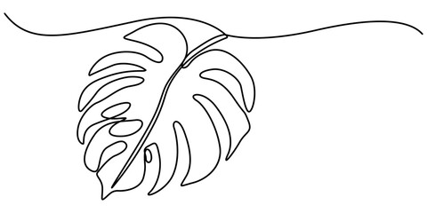 Continuous line drawing  of a Monstera  isolated on white background, Continuous one line drawing of monstera leaf. One line drawing illustration of philodendron Monstera leaf. Foliage concept line. © Line emotion