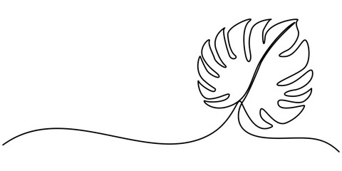 Continuous line drawing  of a Monstera  isolated on white background, Continuous one line drawing of monstera leaf. One line drawing illustration of philodendron Monstera leaf. Foliage concept line. © Line emotion