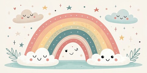 minimalist cute cartoon rainbow background
