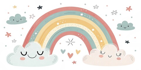 minimalist cute cartoon rainbow background