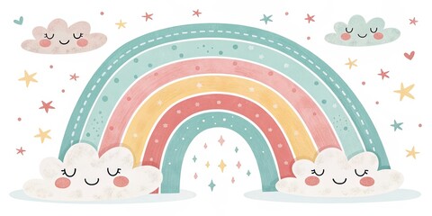 minimalist cute cartoon rainbow background