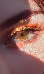 Close up of a Glittering Eye with Digital Pattern and Sparkles