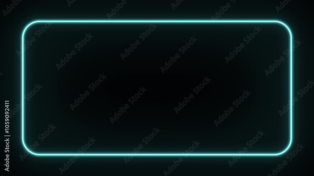 Poster blue neon rectangle frame animation. flickering neon border frame animation. rectangle glowing neon 