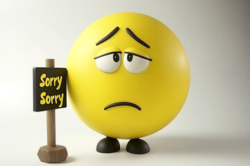 Sad Yellow Character Holding "Sorry" Sign