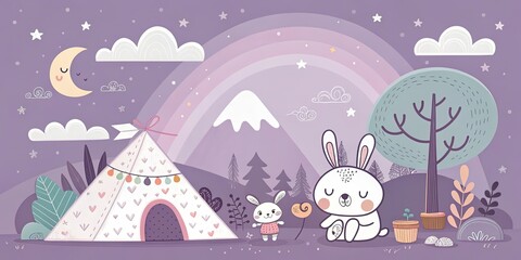 minimalist cute cartoon purple background