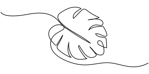 Continuous line drawing  of a Monstera  isolated on white background, Continuous one line drawing of monstera leaf. One line drawing illustration of philodendron Monstera leaf. Foliage concept line. © Line emotion