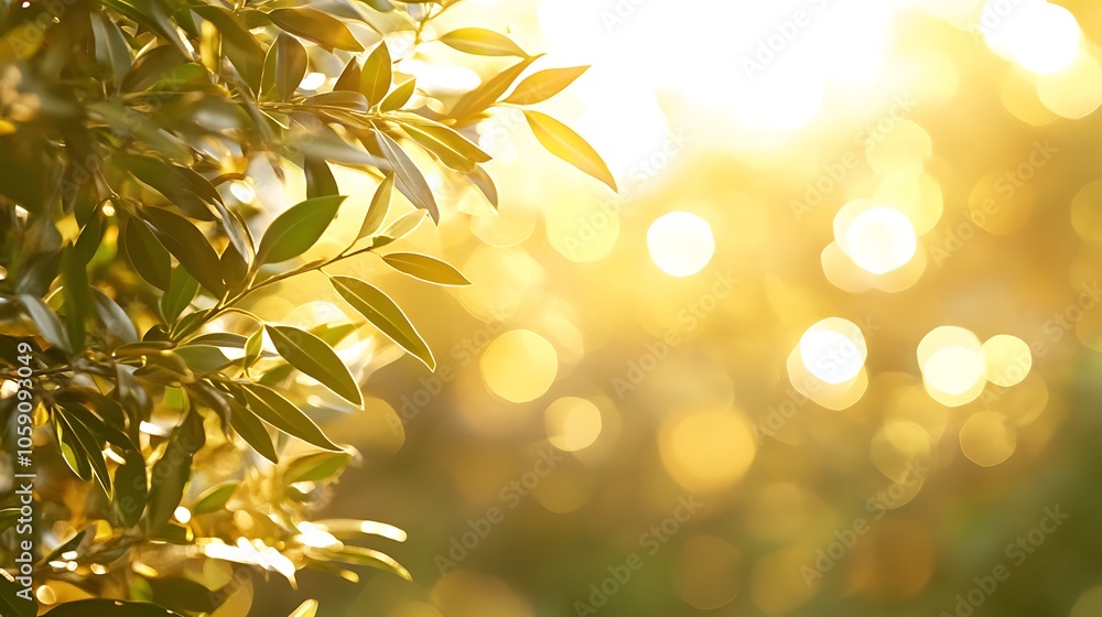 Poster sun shining through leaves plain textured background for web design and copy