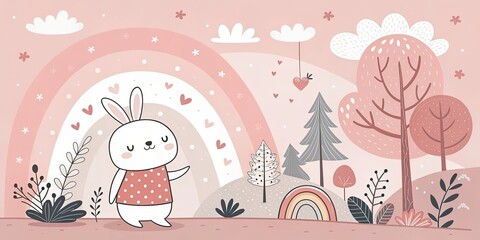 minimalist cute cartoon pink background