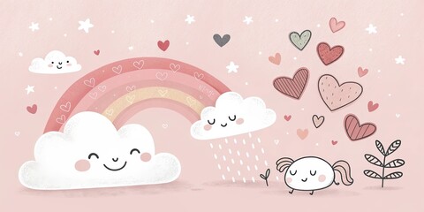 minimalist cute cartoon pink background