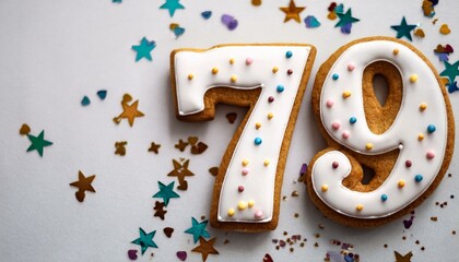 Decorated cookie, number 79, image for birthday or anniversary celebration