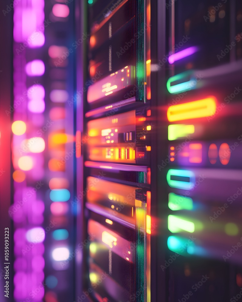 Aufkleber modern data center server rack with colorful lights
