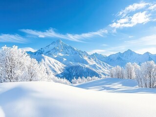 Snowcapped mountains with a crystalclear blue sky, stunning winter landscape