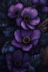 Elegant purple flowers on a dark background a stunning display of nature's beauty and artistic flair