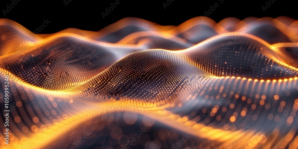 Poster futuristic landscape featuring sharp luminous lines creating waves in a vibrant digital tapestry, id