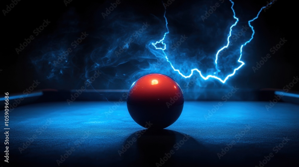 Poster electrifying pool ball with dynamic lighting effects
