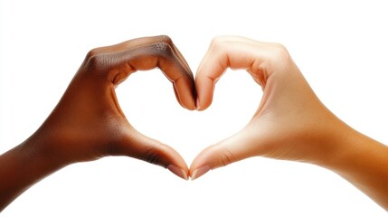 Heart shape with diverse hands representing love theme.
