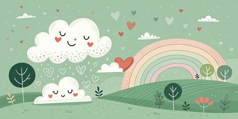 minimalist cute cartoon green background