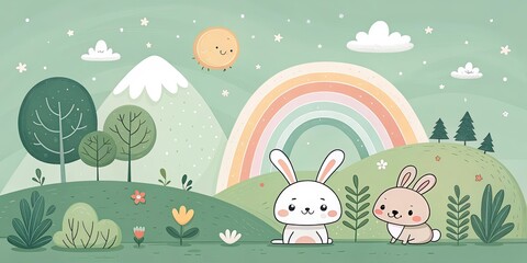 minimalist cute cartoon green background