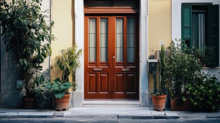 Wooden Doorway with Greenery