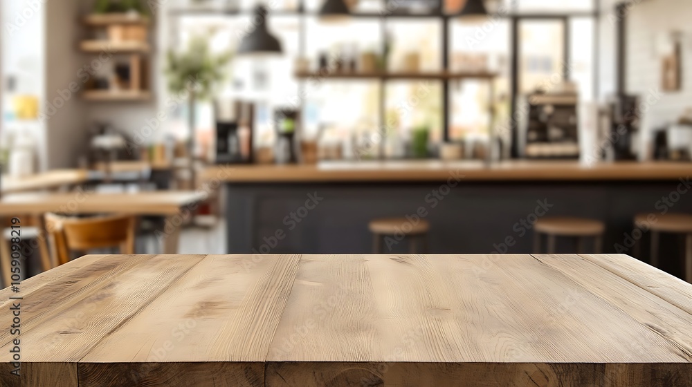 Poster empty wooden table in cafe smooth blue background with copy space for advertisements